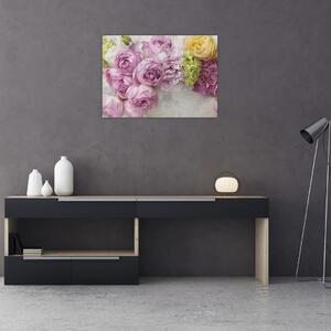 Kép - Virágok a falon pasztell színekben (70x50 cm)
