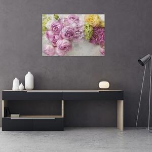 Kép - Virágok a falon pasztell színekben (90x60 cm)