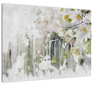 Kép - Fehér virágok, vintage (70x50 cm)