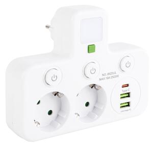 Toolight Toollight, JNH017, csatlakozóaljzat-elosztó 2 aljzat + 2× USB-A + USB-C LED lámpával, fehér, OSW-56309