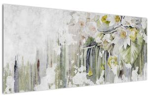 Kép - Fehér virágok, vintage (120x50 cm)