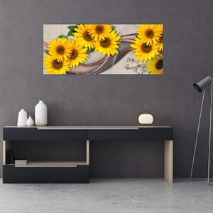 Kép - Ragyogó napraforgó virágok (120x50 cm)
