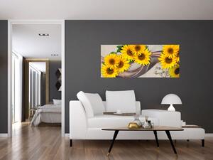 Kép - Ragyogó napraforgó virágok (120x50 cm)