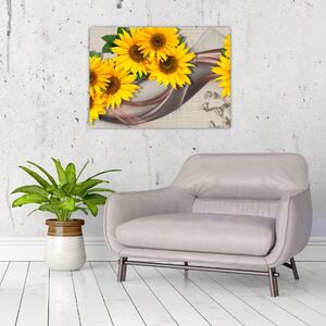 Kép - Ragyogó napraforgó virágok (70x50 cm)