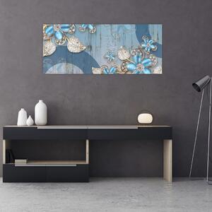 Kép - kék virágok (120x50 cm)
