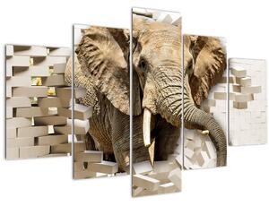 Kép - Egy elefánt áttör a falon (150x105 cm)