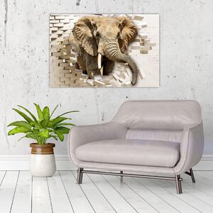 Kép - Egy elefánt áttör a falon (90x60 cm)