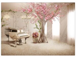 Kép - Álmodozó belső tér zongorával (70x50 cm)