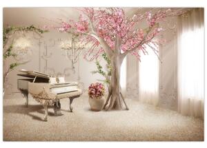 Kép - Álmodozó belső tér zongorával (90x60 cm)