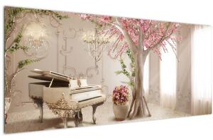 Kép - Álmodozó belső tér zongorával (120x50 cm)