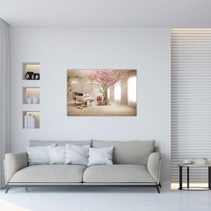 Kép - Álmodozó belső tér zongorával (90x60 cm)