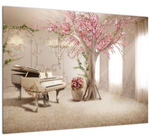 Kép - Álmodozó belső tér zongorával (70x50 cm)