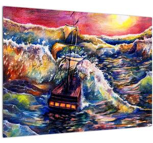 Kép - Hajó az óceán hullámain, aquarel (70x50 cm)