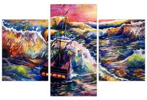 Kép - Hajó az óceán hullámain, aquarel (90x60 cm)