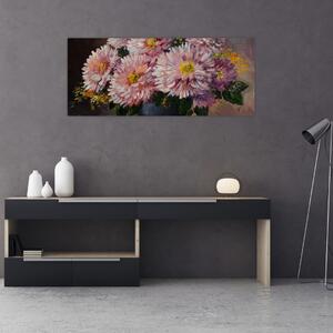 Kép - olajfestmény, virágok a vázában (120x50 cm)