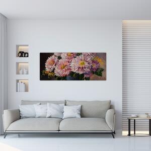 Kép - olajfestmény, virágok a vázában (120x50 cm)