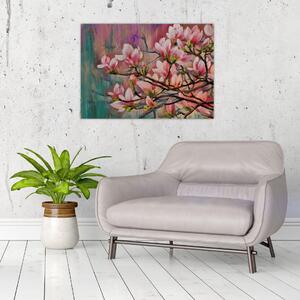 Kép - olajfestmény, virágzó Sakura (70x50 cm)