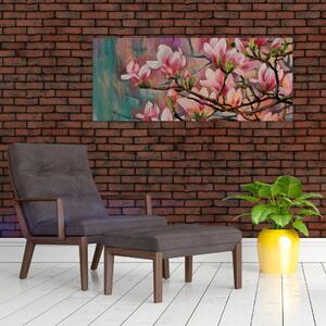 Kép - olajfestmény, virágzó Sakura (120x50 cm)