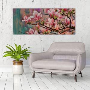 Kép - olajfestmény, virágzó Sakura (120x50 cm)