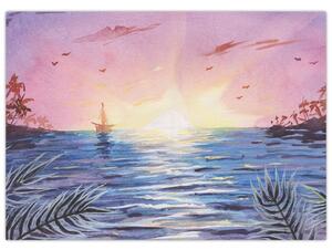 Kép - naplemente a víz felett, akvarell (70x50 cm)