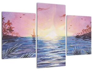 Kép - naplemente a víz felett, akvarell (90x60 cm)