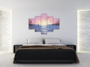 Kép - naplemente a víz felett, akvarell (150x105 cm)