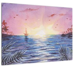 Kép - naplemente a víz felett, akvarell (70x50 cm)