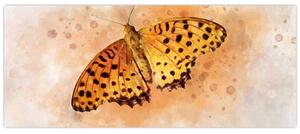 Kép - narancssárga pillangó, akvarell (120x50 cm)
