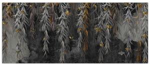 Kép -Fűzfa gallyak fekete háttérrel (120x50 cm)