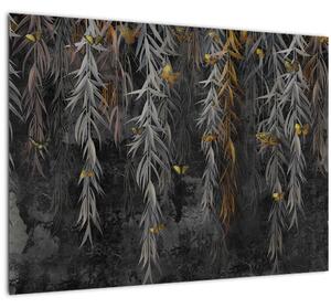 Kép -Fűzfa gallyak fekete háttérrel (üvegen) (70x50 cm)