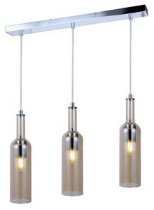 REALITY Bottle Glass pendant lamp chrome, shade amber, for 3xE27,max.40W bulb not incl. shade D:8.5cm,H:33.5cm ,D:57cm H:max.120cmlamps at same length