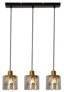 REALITY Elmo Pendant lamp 3-ltmetal sand black+black cable+ dark gold crownie shade+smokey glass Crownie shade w D12*H11cm smokey glass 3 x E14, max. 