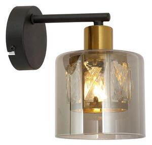 REALITY Elmo Wall lamp 1-ltmetal sand black+black cable+ dark gold crownie shade+smokey glass Crownie shade w D12*H11cm smokey glass 1 x E14, max. 40W
