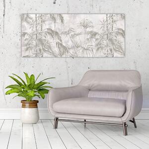 Kép - Trópusi növények a falon szürke színben (120x50 cm)