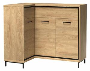 Sarok komód Etrmoni 121, Laminált forgácslap, 101x128x85cm, Világos fa