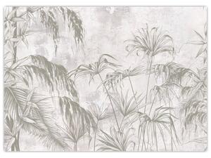 Kép - Trópusi növények a falon szürke színben (70x50 cm)