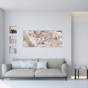 Kép - Virágos freskó téglafalon (120x50 cm)