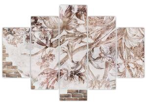 Kép - Virágos freskó téglafalon (150x105 cm)