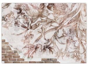 Kép - Virágos freskó téglafalon (70x50 cm)