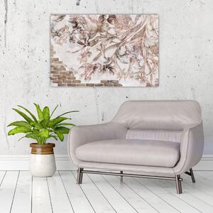 Kép - Virágos freskó téglafalon (90x60 cm)