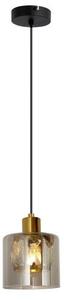 REALITY Elmo Pendant lamp 1-ltmetal sand black+black cable+ dark gold crownie shade+smokey glass Crownie shade w D12*H11cm smokey glass 1 x E14, max. 