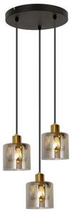 REALITY Elmo Pendant lamp 3-ltmetal sand black+black cable+ dark gold crownie shade+smokey glass Crownie shade w D12*H11cm smokey glass 3 x E14, max. 