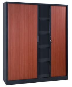 Manutan magas redőnyös irattartó fém szekrény, 198 x 180 x 45 cm, antracit/cseresznye