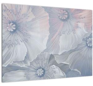 Kép - Kék virágok a falon (üvegen) (70x50 cm)