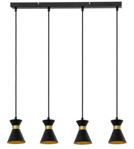REALITY Breda 4lt pendant4*E14 bulb not inclmetal shade matt black+golden insidesize:L70*W10*H120cmcanopy:L65*W5,5*H2.5cm,shade D10*H12cm - REAL-33570