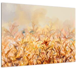 Kép - levelek az ősz színében, olajfestmény (üvegen) (70x50 cm)