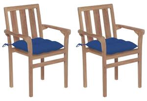 2 db tömör tíkfa kerti szék kék párnákkal