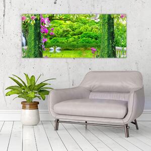 Kép - Varázslatos kert hattyúkkal (120x50 cm)