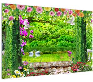 Kép - Varázslatos kert hattyúkkal (90x60 cm)
