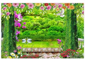 Kép - Varázslatos kert hattyúkkal (90x60 cm)